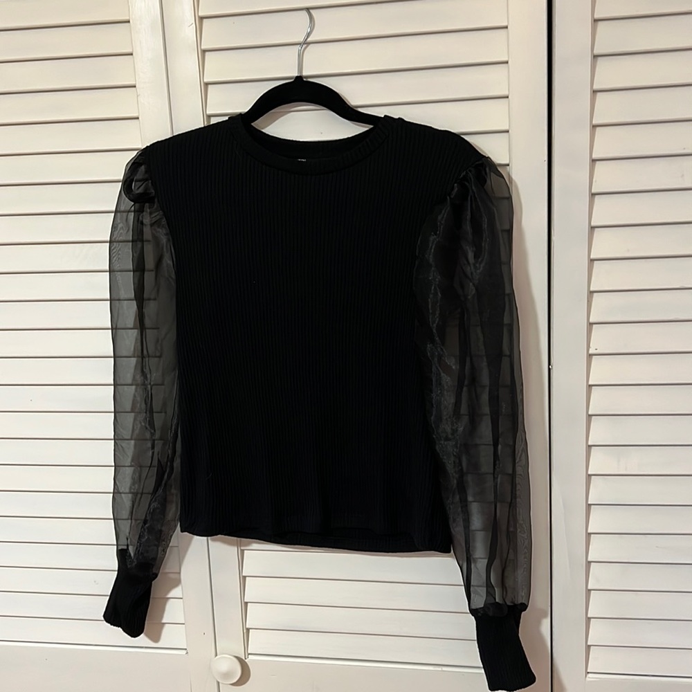 Zara Black Organza Puff Sleeve Top
